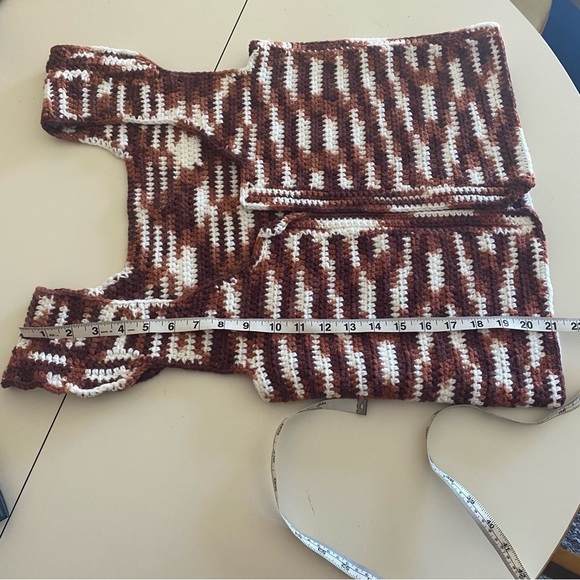 Handmade Brown White Crochet Open Front Vest - Picture 5 of 6